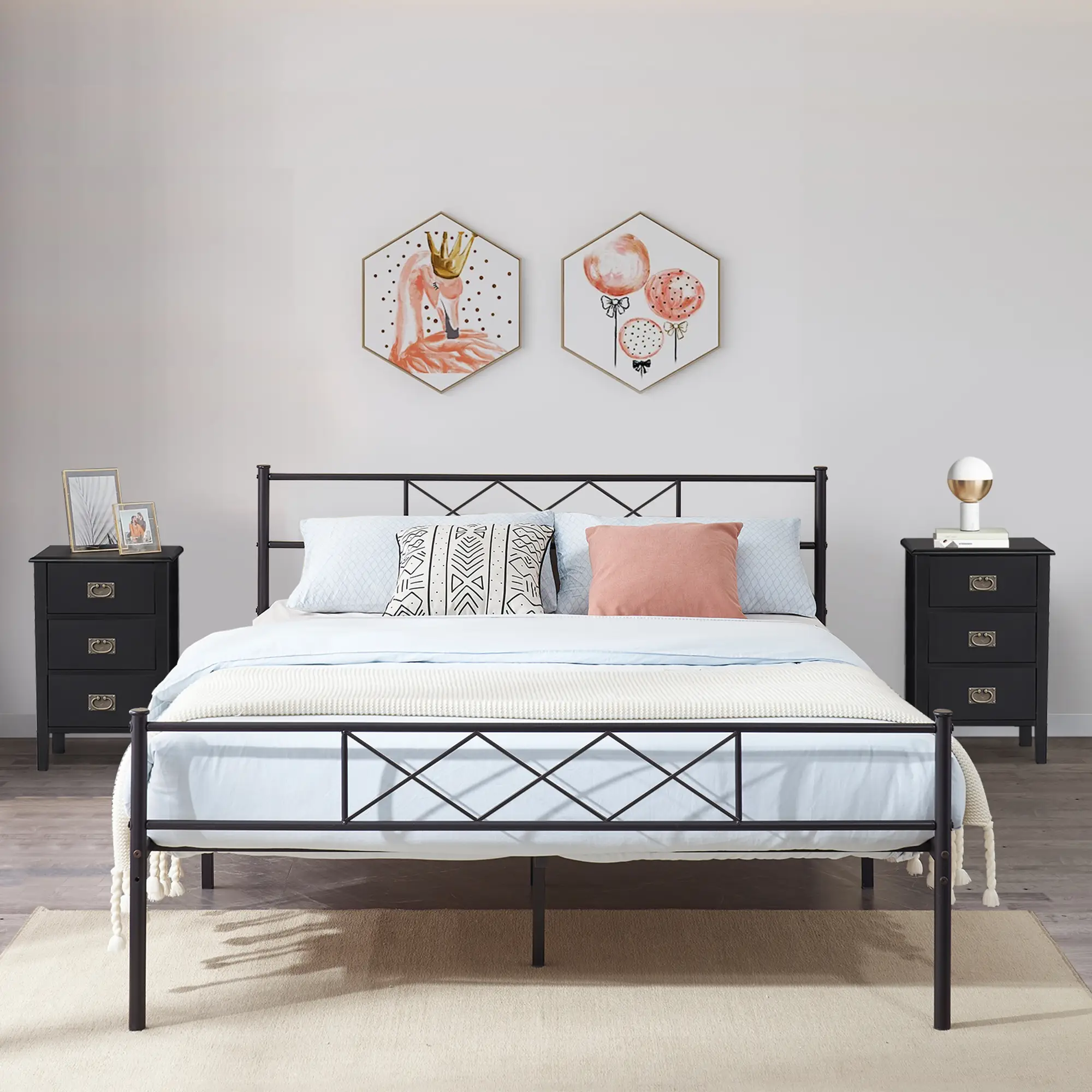 VECELO Metal Platform Bed Frame with Headboard & Footboard - Twin/Full/Queen/King Size, Sturdy Construction, No Box Spring Needed
