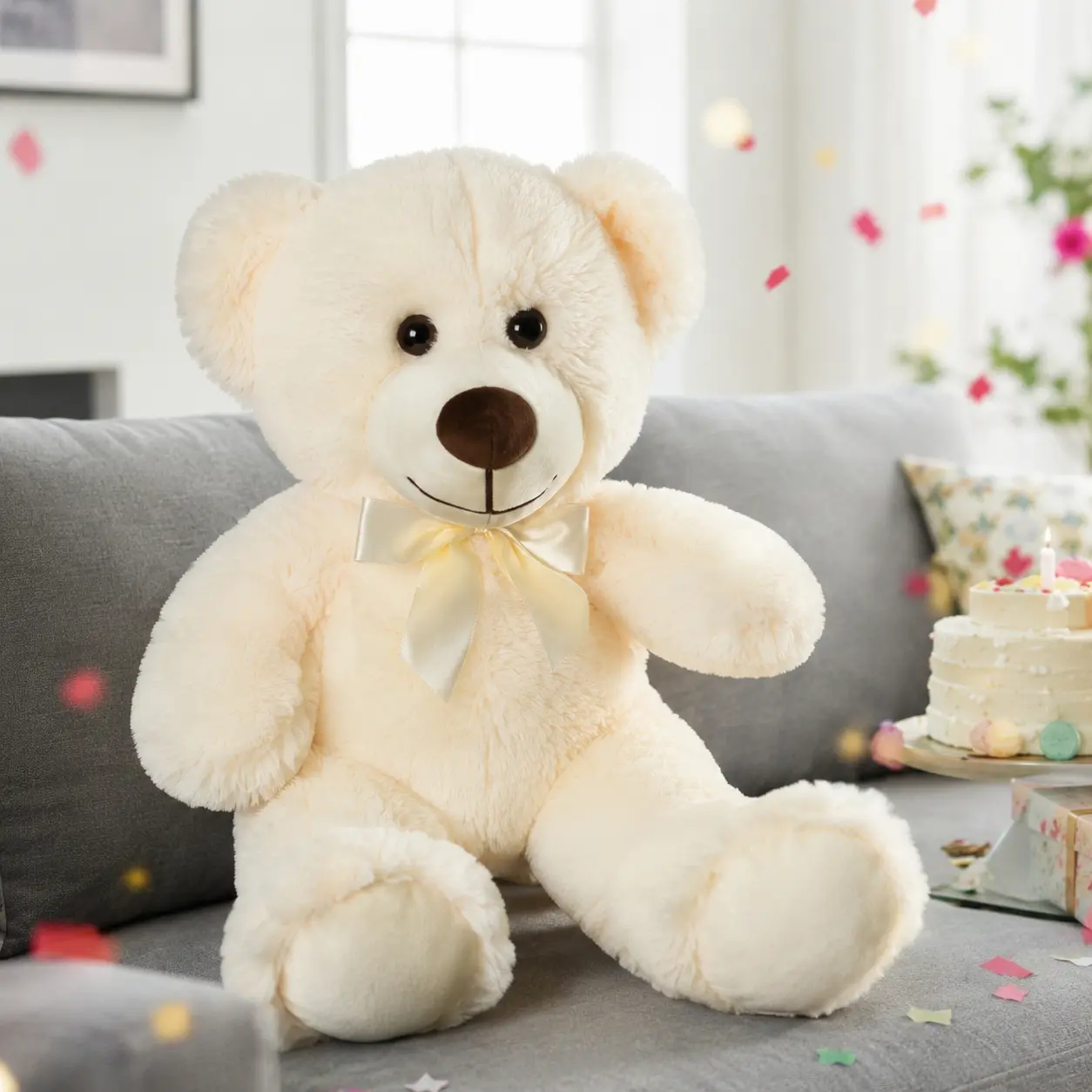 CHUBBYJOY 13 Inch Teddy Bear Plush, Soft Huggable Stuffed Animal, Kawaii Stuffed Animal, Lovely Plush Gift, Cute Girly Gifts, Summer Vibe Item, Bow Ribbon Small Bear Toy For Kids Birthday Home Decor