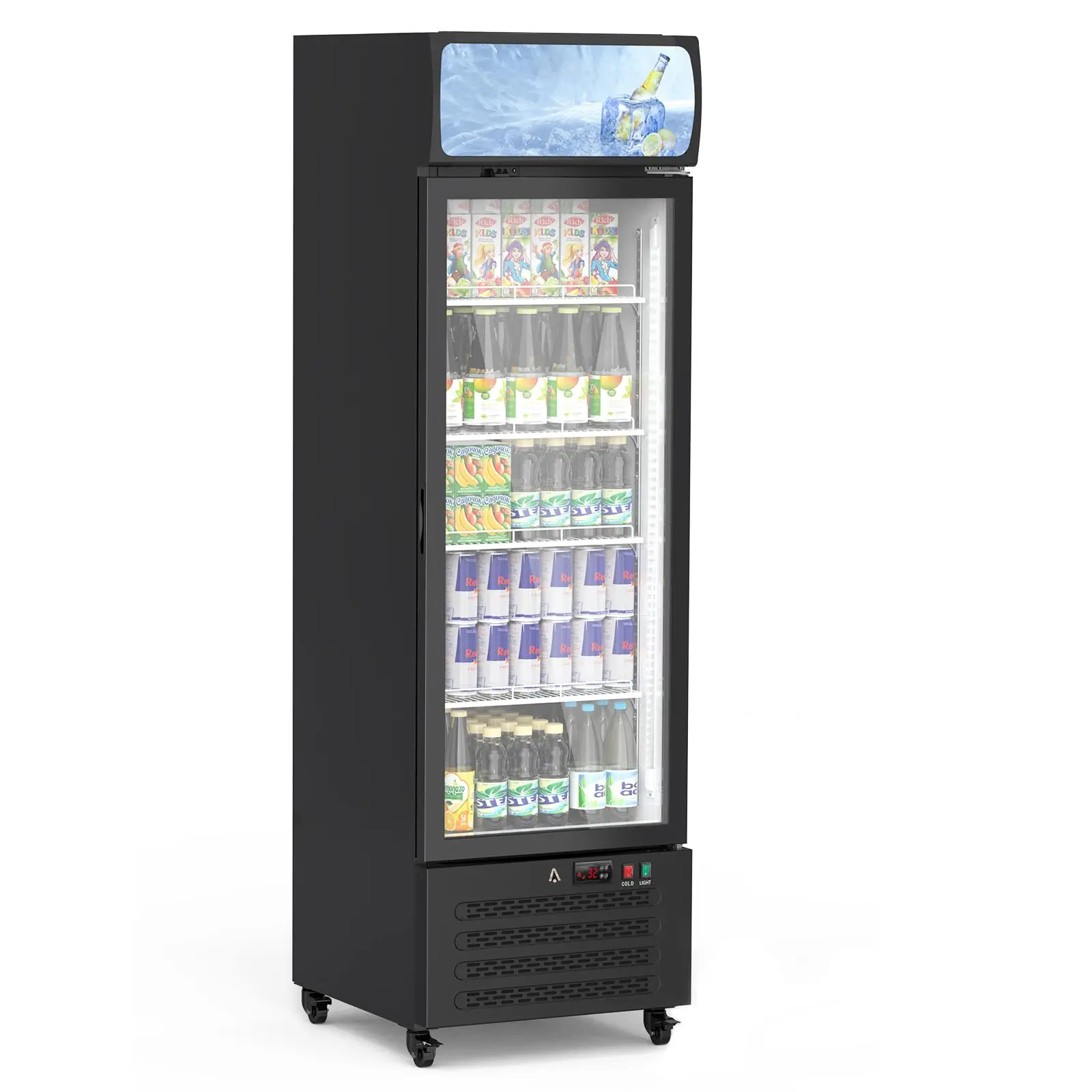 【GARVEE】11.9 Cu.Ft Commercial Beverage Refrigerator, Merchandiser Display Refrigerator with Dual-Layer Glass Door, LED Display Lighting, 4 Adjustable Shelves, Merchant Fridge for Restaurant Cafe Shop, Black