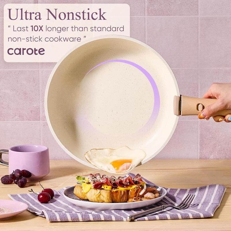 CAROTE Pots and Pans Set Non Stick, Cookware Sets, 19pcs Kitchen Set, Oven/Fridge Safe, Space Saving Pots Set, Nonstick Set with Versatile Removable/Detachable Handle, Induction RV Set, Purple