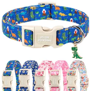 Unique Style Paws Dinosaur Dog Collar with Plastic Buckle and Pendant for Small Medium Large Dogs - Adjustable Safety Puppy Collar for Girl Boy Dogs