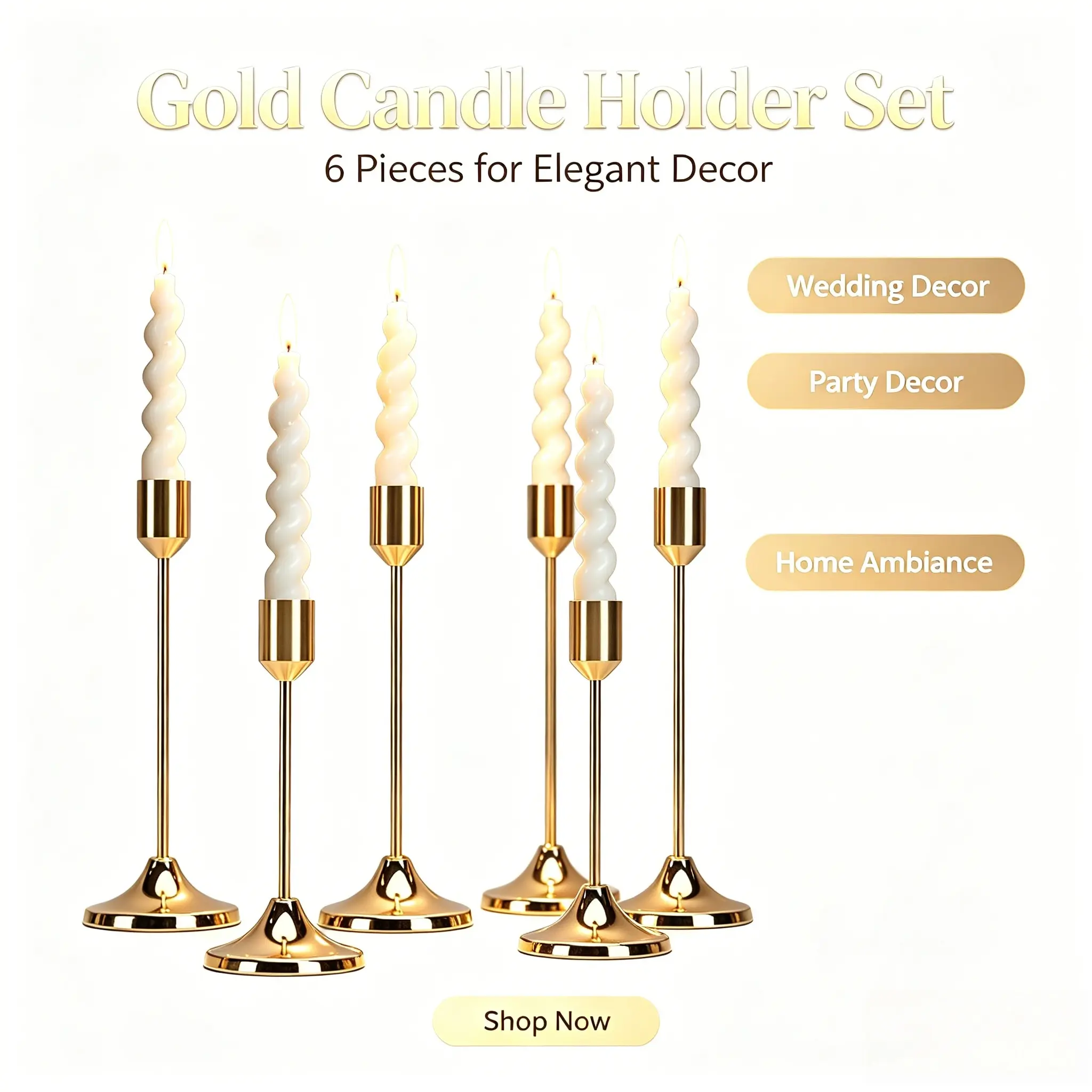 Gold-Plated Tapered Candle Holders - Durable Metal 3/6-Piece Sets, 3pcs Room Decor for Candlelight Dinners, Anniversary, European Bohemian Table Centerpieces, Home Supplies Gift (Candles Not Included)
