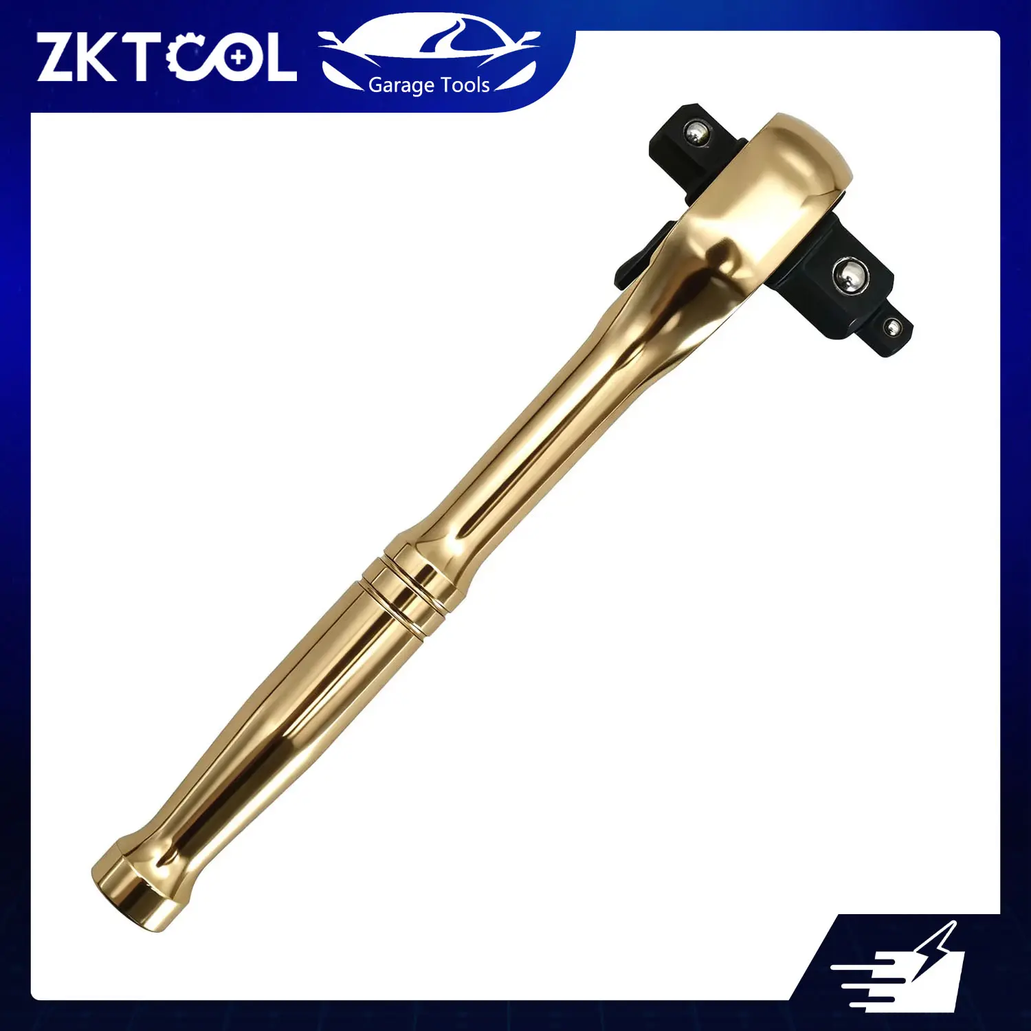 ZKTOOL Gold 3-in-1 72-Tooth Reversible Double-Headed Ratchet Wrench, 1/4" 3/8" 1/2" Drive Socket Spanner, Automotive Car Repair Work Tools