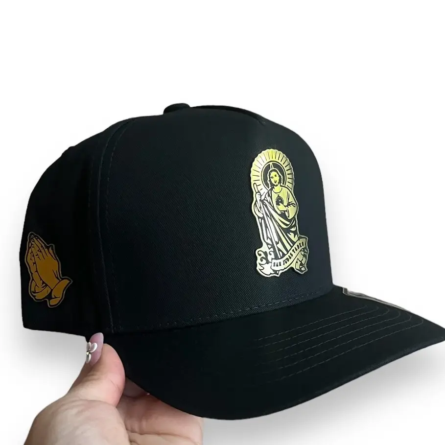 Street Wear Baseball Cap with Saint Jude Icon Graphic, Premium Black Adjustable Snapback for City Looks, Baseball Caps