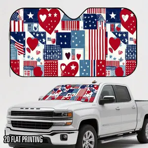 1 Independence Day dedicated 2D flat sun visor with four free suction cups. It is printed in high quality and easy to fold and install to help maintain a cool temperature inside your vehicle