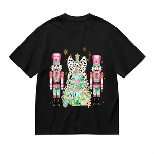 Christmas Nutcracker Soldier And Leopard Print Tree Holiday Graphic Shirt For Women, 220g