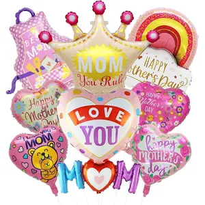8 Pcs Mothers Day Balloons 34 Inch Happy Mothers Day Foil Balloons Crown Apron Heart Shape Love You Mom Best Mom Mylar Balloon Mother's Day Party Decorations