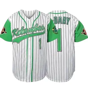 Retro-Inspired Men's Baseball Jersey Green & White Striped V-Neck Short Sleeve 100% Polyester Machine Washable Sporty Theme Breathable Fabric Loose Silhouette Perfect for Team Sports Outdoor Activities fathersdaygifts