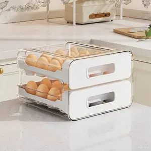 Clear 32 Egg Holder for Fridge, Egg Container for Refrigerator, Egg organizer for refrigerator, Egg storage Egg dispenser for Refrigerator with Drawers, Stackable Egg Tray(2 Layer)