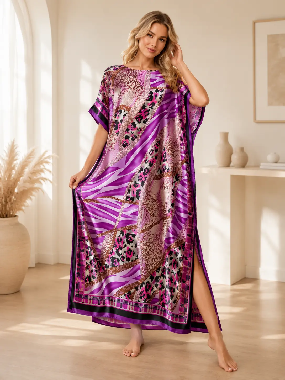 Women's Loose Fit Long Sleeve Open Front Kimono & Scarf Set - Female Sun Protection Beach Wear, Casual Outerwear Shawl, Quick-Dry Printed Edge Pool Cover Up for Summer Vacation