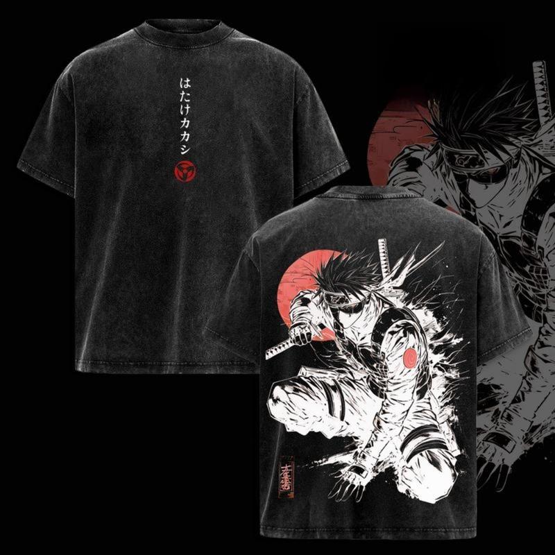 Kakashi Hatake T-Shirt Washed Vintage, Naruto Anime Oversize Streetwear Tee, Sharingan Ninja Graphic Shirt, Unisex Heavyweight Cotton Top, Gift for Anime & Manga Fans Naruto anime merchandise