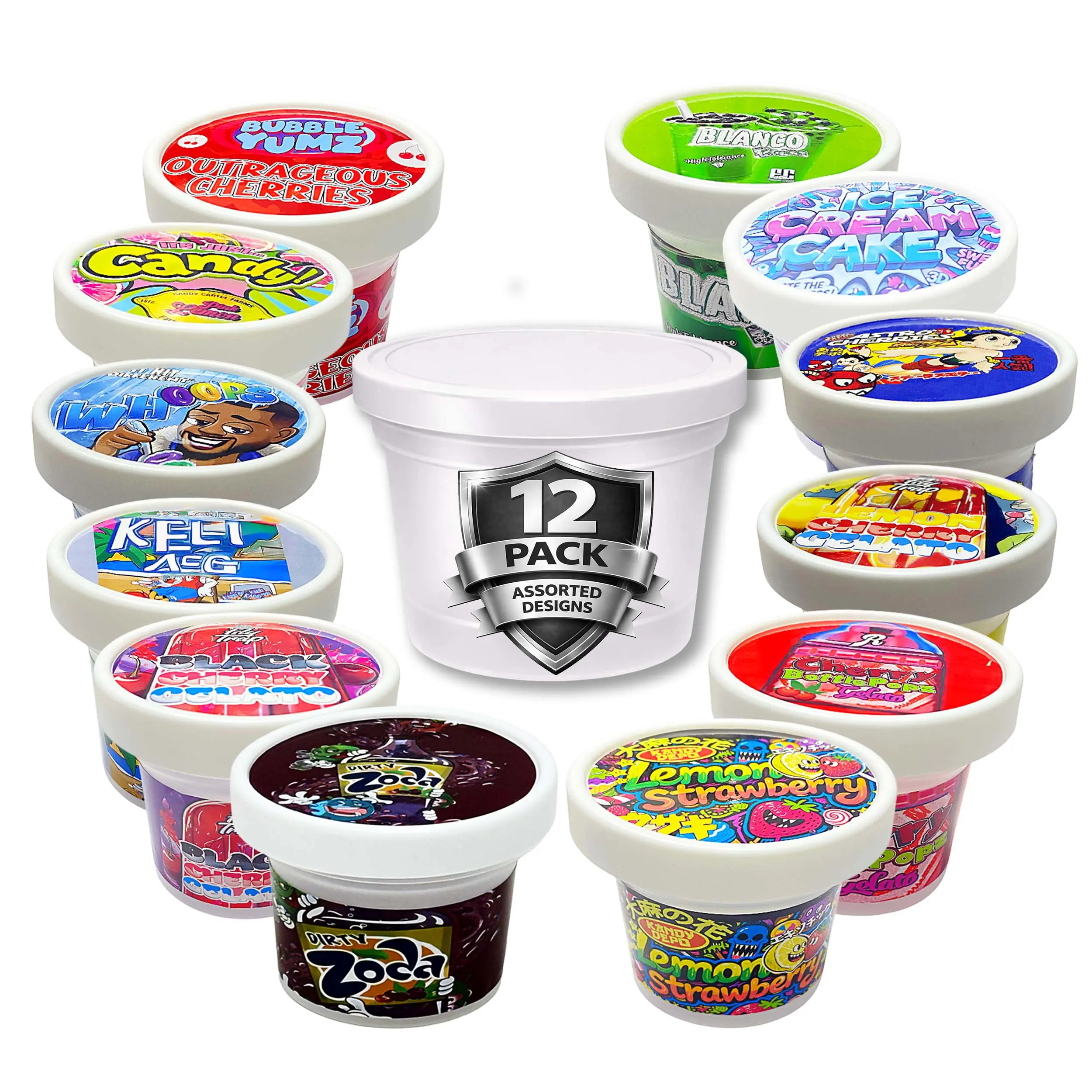 12 Pack Pint Style Storage Containers with Lids – Exotic Assorted Designs