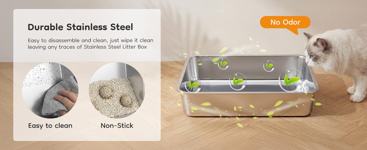 Stainless Steel Cat Litter Box with 3-in-1 Convertible Design, Dual Entrance, Litter Control Step Board & Charcoal Pack, Odor-Free, Durable, for Small to Large Cats Stainless Steel Cat Litter Box with 3-in-1 Convertible Design, Dual Entrance, Litter Control Step Board & Charcoal Pack, Odor-Free, Durable, for Small to Large Cats