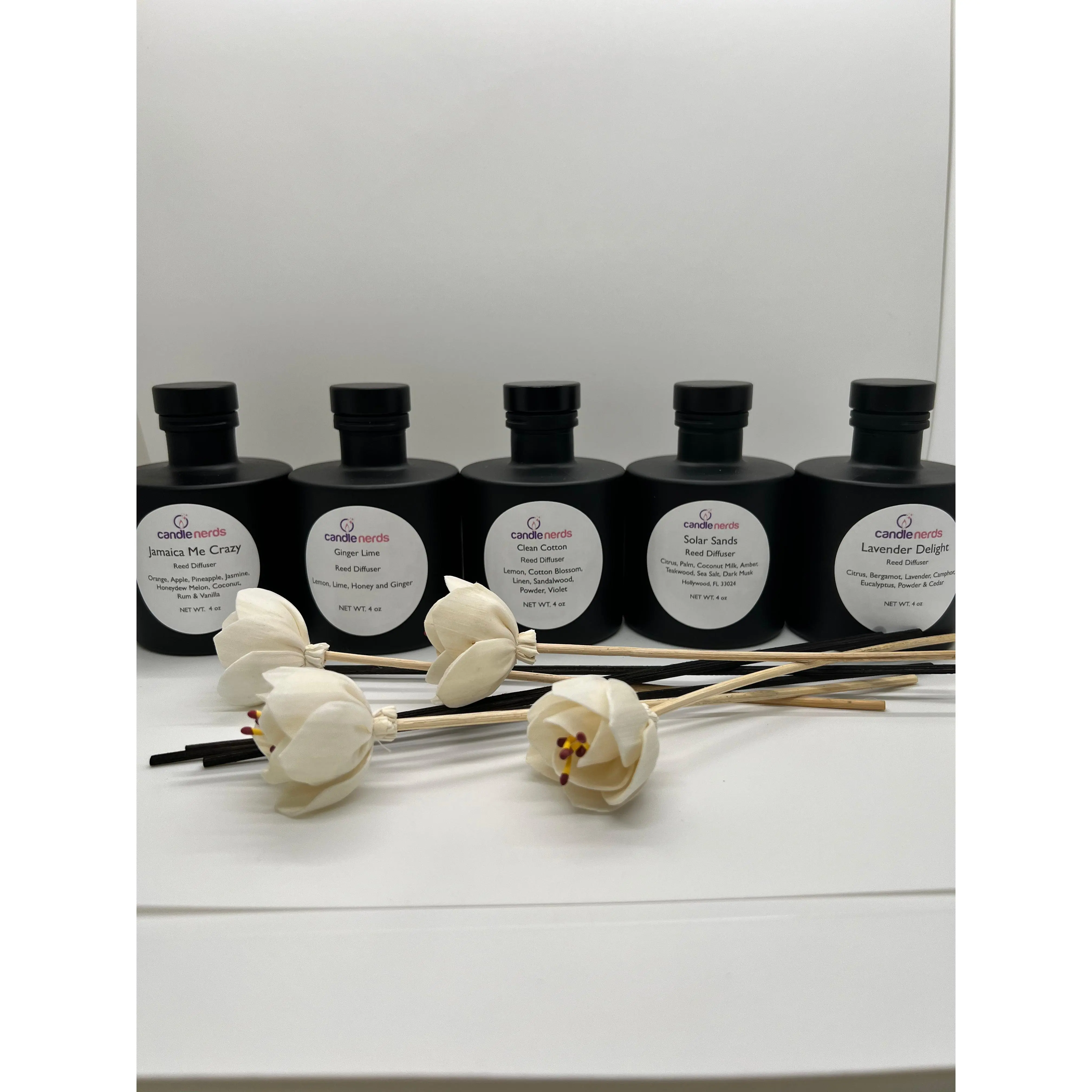 Reed Diffuser in a Matte Black Bottle including our flower reeds.