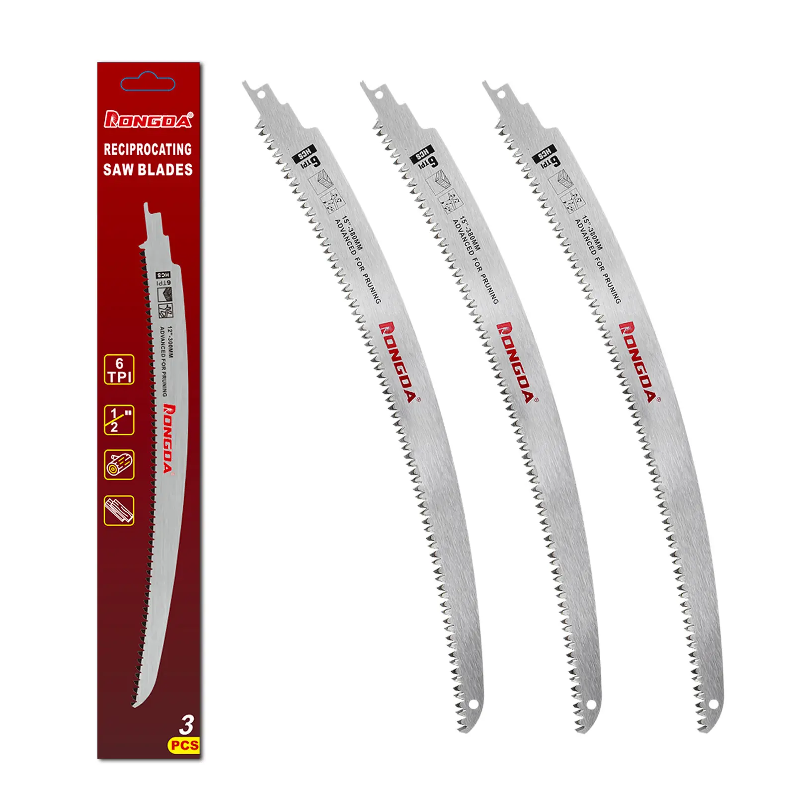 Reciprocating Saw Blade 15 /12 Inch, Arc Edge Wood Pruning Saw Blades 6TPI for Tree Trimming, Wood Cutting, 3 Pieces,Japanese Teeth,Efficient and clean cutting，tools sale clearance