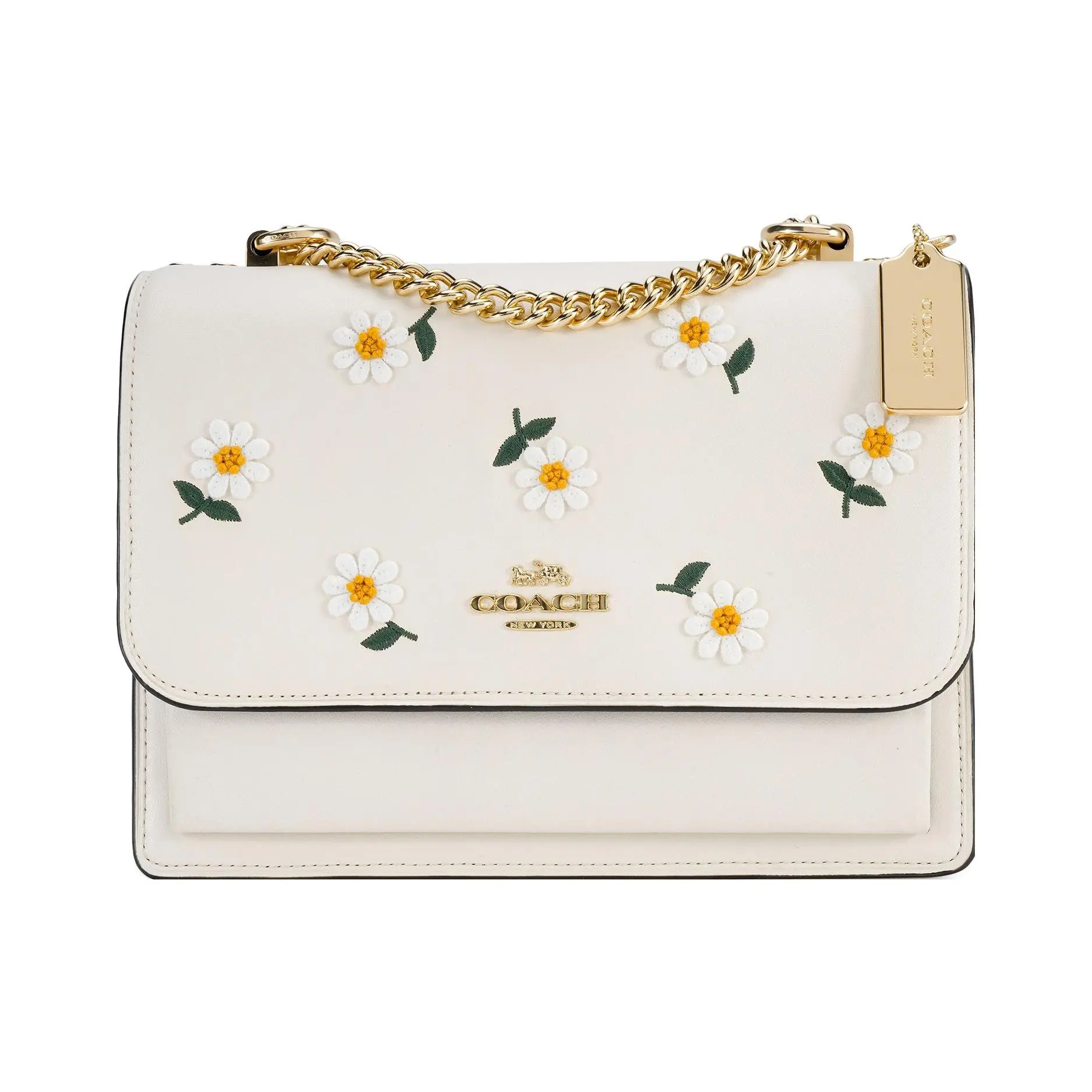 COACH Klare 21 Floral Daisy Embossed Leather Flap Chain Crossbody Bag For Women Hobo Shoulder Bag Hobo Purse