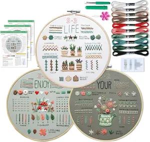Embroidery Kit for Beginners: 48 Video Tutorials, Magnetic Needle Minder, Pre-Printed Floral Patterns, and Complete Starter Supplies – Relaxing DIY Craft Kit for Women, Adults, and Home Beginners