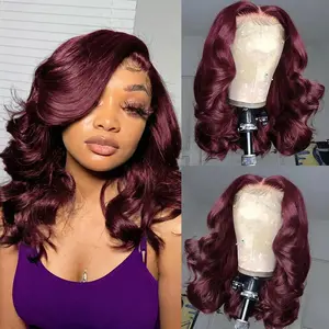 【 GK 】Burgundy Bob Wig Human Hair 13x4 Lace Frontal 12 Inch 99J Burgundy Loose Body Wave 180 Density Pre Plucked Edges