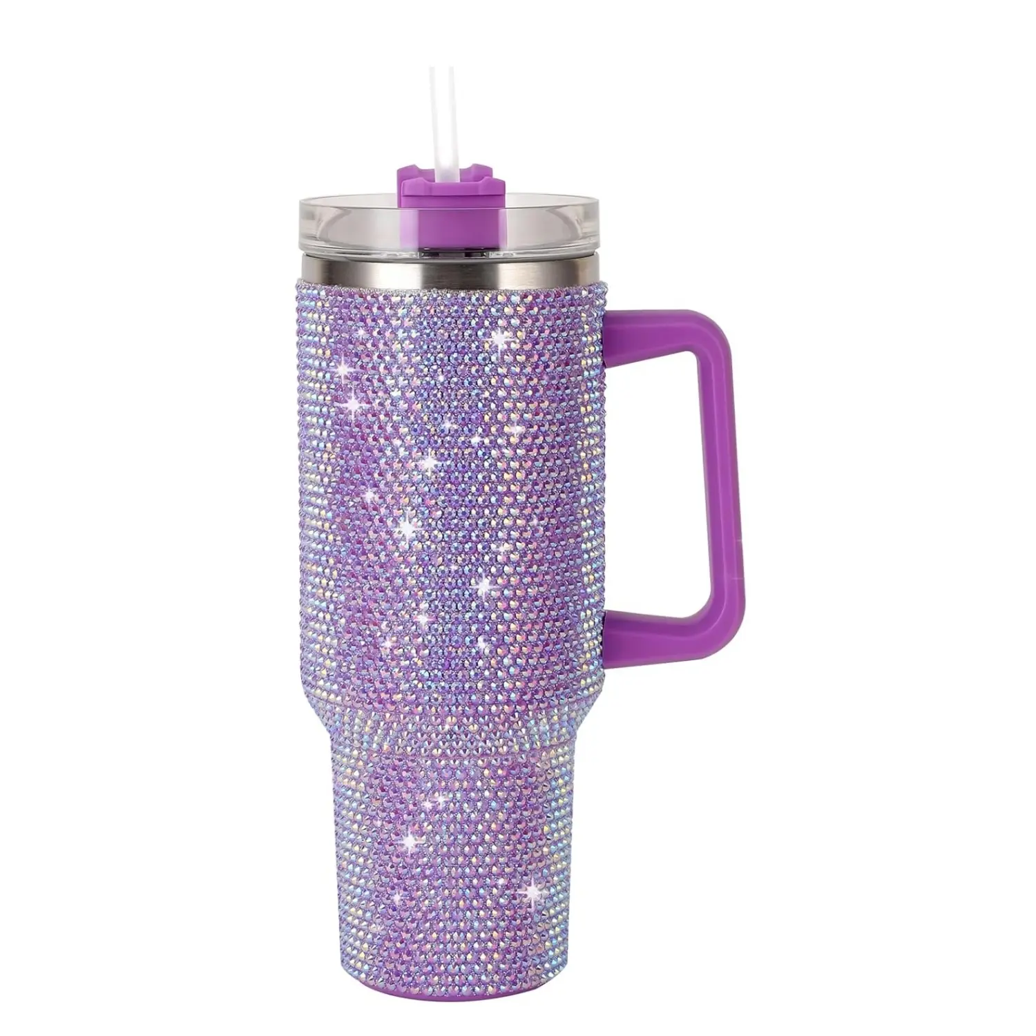Rhinestone Decor Tumbler, Insulated Drink Tumbler, 40oz Insulated Stainless Steel Double Wall Water Cup, with Lid & Straw, Travel Mug, Water Bottle for Women