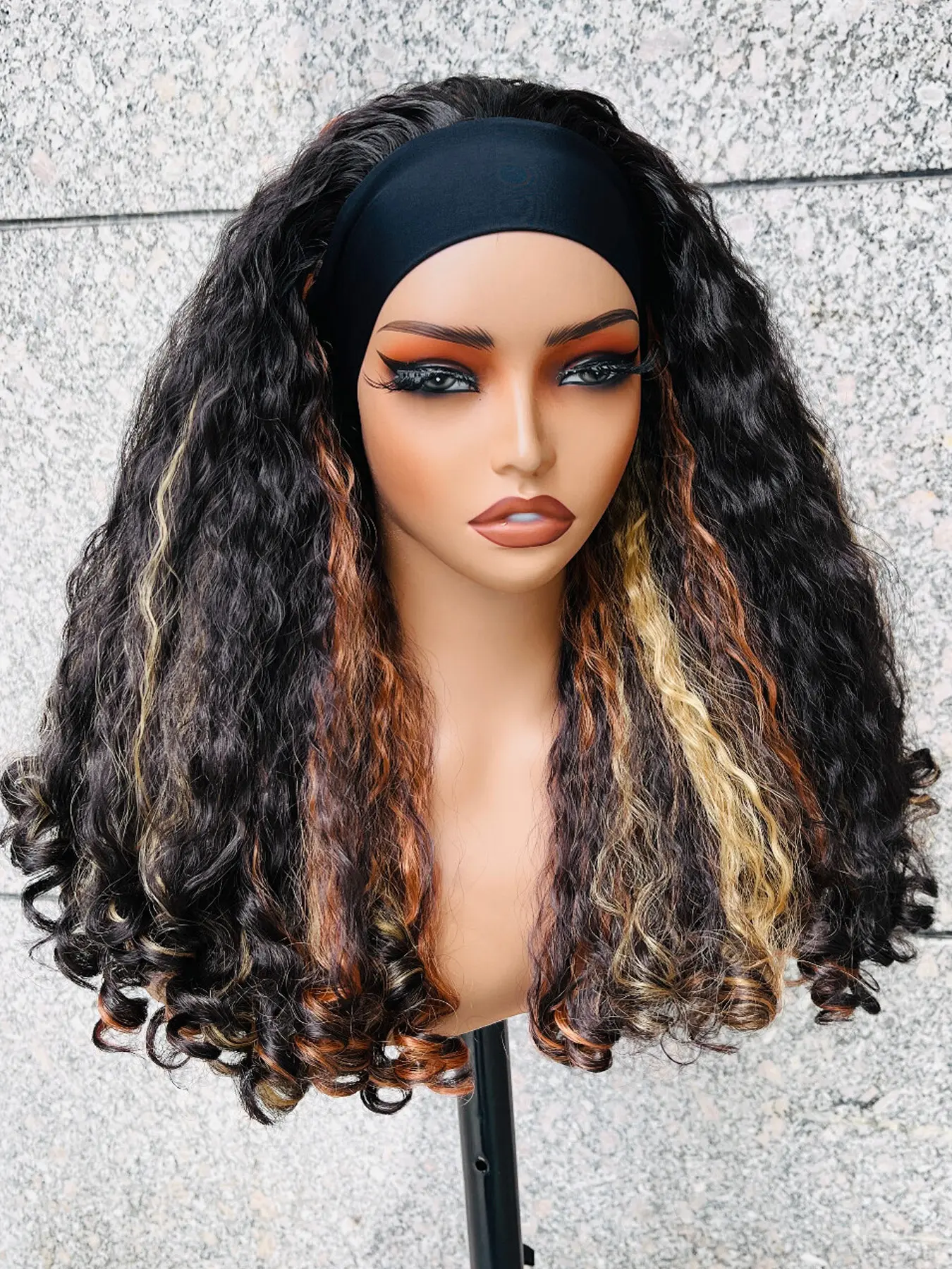 Headband Kinky Curly Wigs for Women, Curly Hair Wigs, Bouncy Fluffy Gorgeous Wig, Synthetic Glueless Wig for Daily & Party Use, Wear and Go Perfect Holiday Wig, Synthetic Fiber Wig