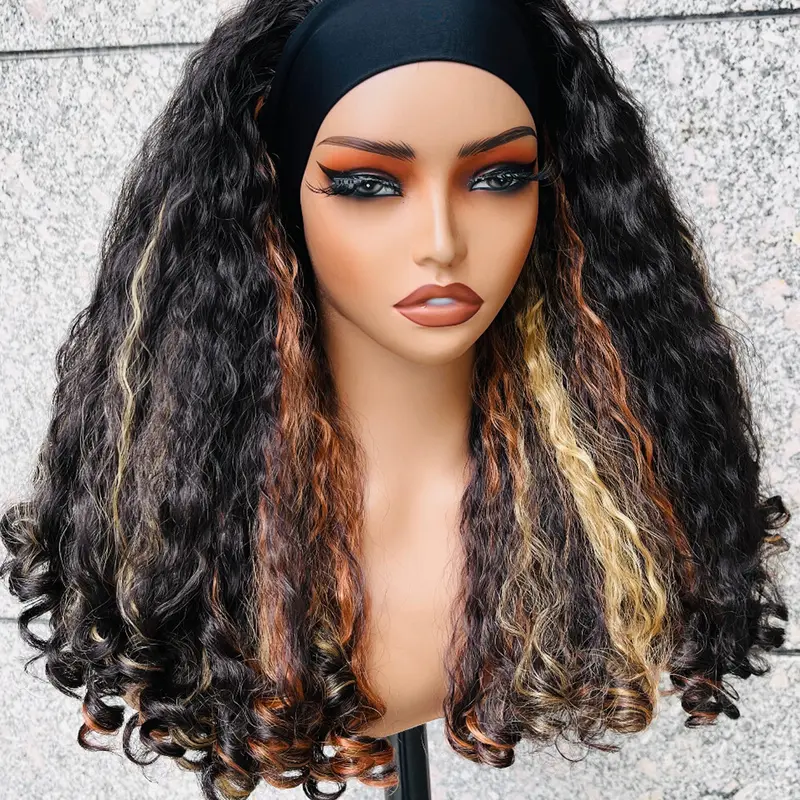Headband Kinky Curly Wigs for Women, Bouncy Fluffy Gorgeous Wig, Synthetic Glueless Wig for Daily & Party Use, Wear and Go Perfect Holiday Wig, Fashionable Glueless Wig