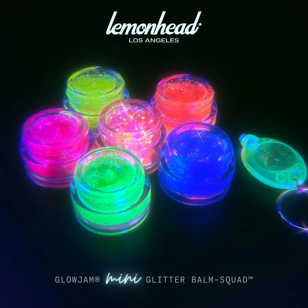 Lemonhead LA GLOWJAM Neon UV Glitter Gel Collection | 6-Piece Mini Glitter Gel Makeup Collection | UV-Reactive and Sparkly for Eyes, Face & Body