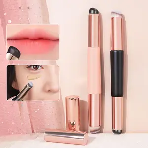 Double-Ended Silicone Lip Brush Set, Dual Ended Makeup Brush, Soft Makeup Brushes for Lipstick, Glossy Gel, Foundation, Concealer Brush, Cosmetic Brush Set, Portable Design with Lid, Travel Makeup Brush
