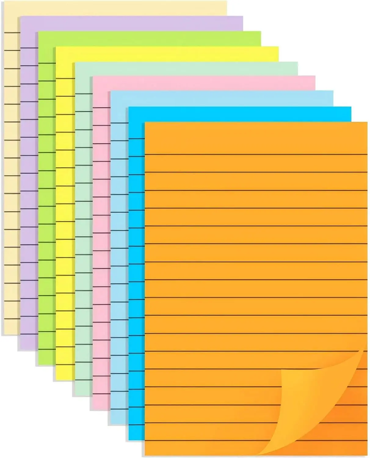 (9 Pack) Lined Sticky Notes 4x6 in, Strong Adhesive Self Stick Note Pads, Sticky Notes with Lines, 9 Colorful Options, Perfect for Office, Classroom, Task Reminders, Smooth Writing