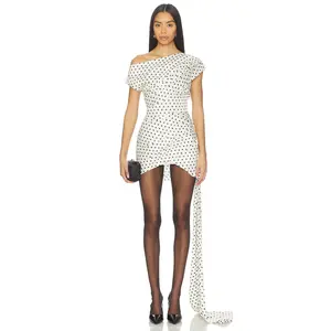 self-portrait Satin Tie Side Mini Dress in Cream