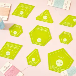 12-Piece Patchwork Template Set, British Paper Quilting Templates for Stars Flowers Lanterns New Stars Kaleidoscopes, Sewing Ruler Kit