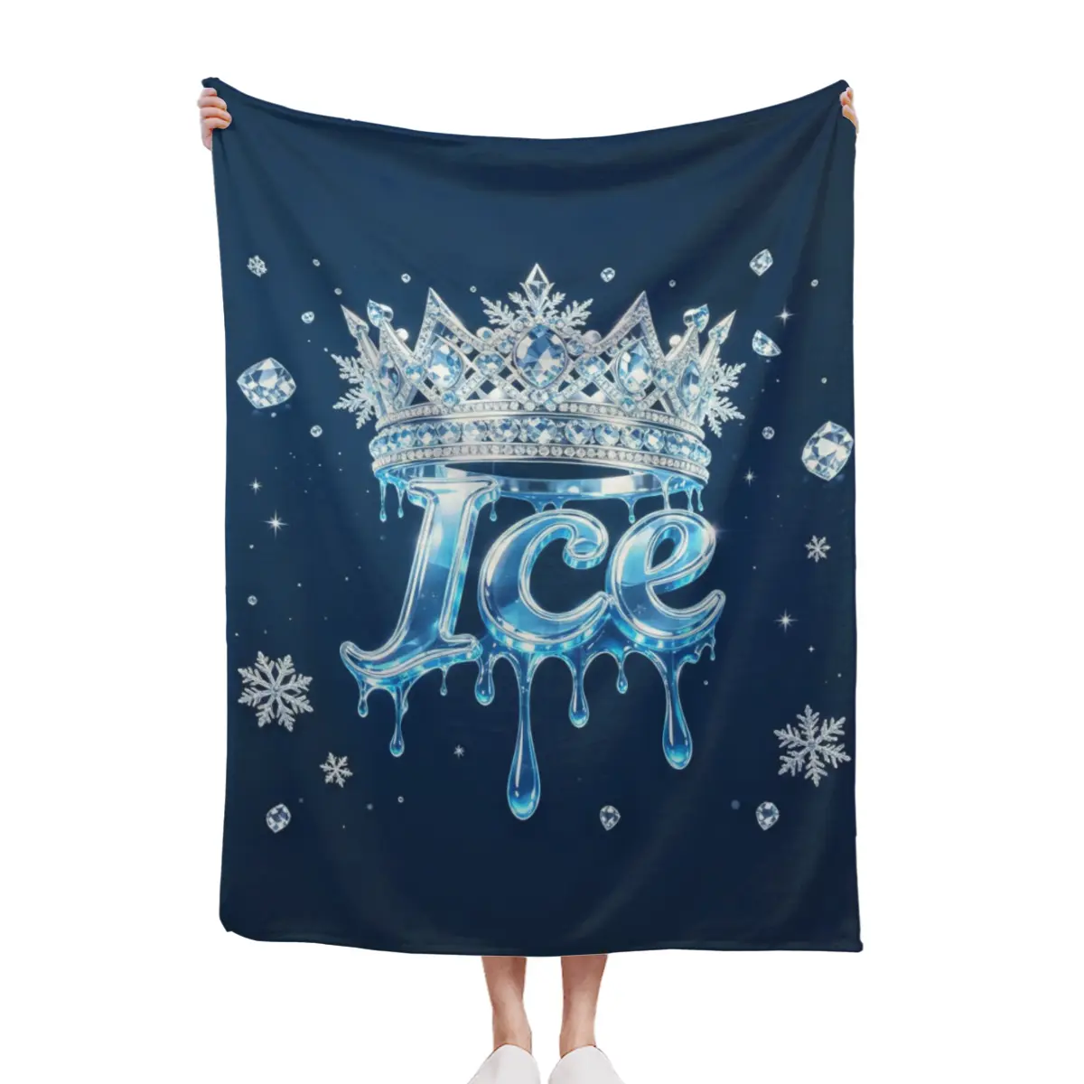 Ice Crown Frozen Winter Blanket Blue Snowflake Cool Graphic Soft Fleece Throw Blanket Aesthetic Home Decor