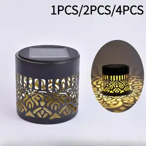 1pc / 2pcs Solar Outdoor Fence Lights, Outdoor Decorative Light, IP65 Waterproof, Metal Housing with Hollow Design, for Garden, Steps, Patio, Balcony, Christmas Decoration, Outside Lights