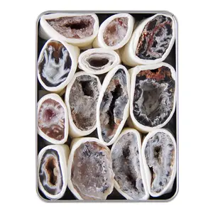 Agate Geode Crystal Druzy Cluster in Tinplate Box Natural Reiki Healing Stone