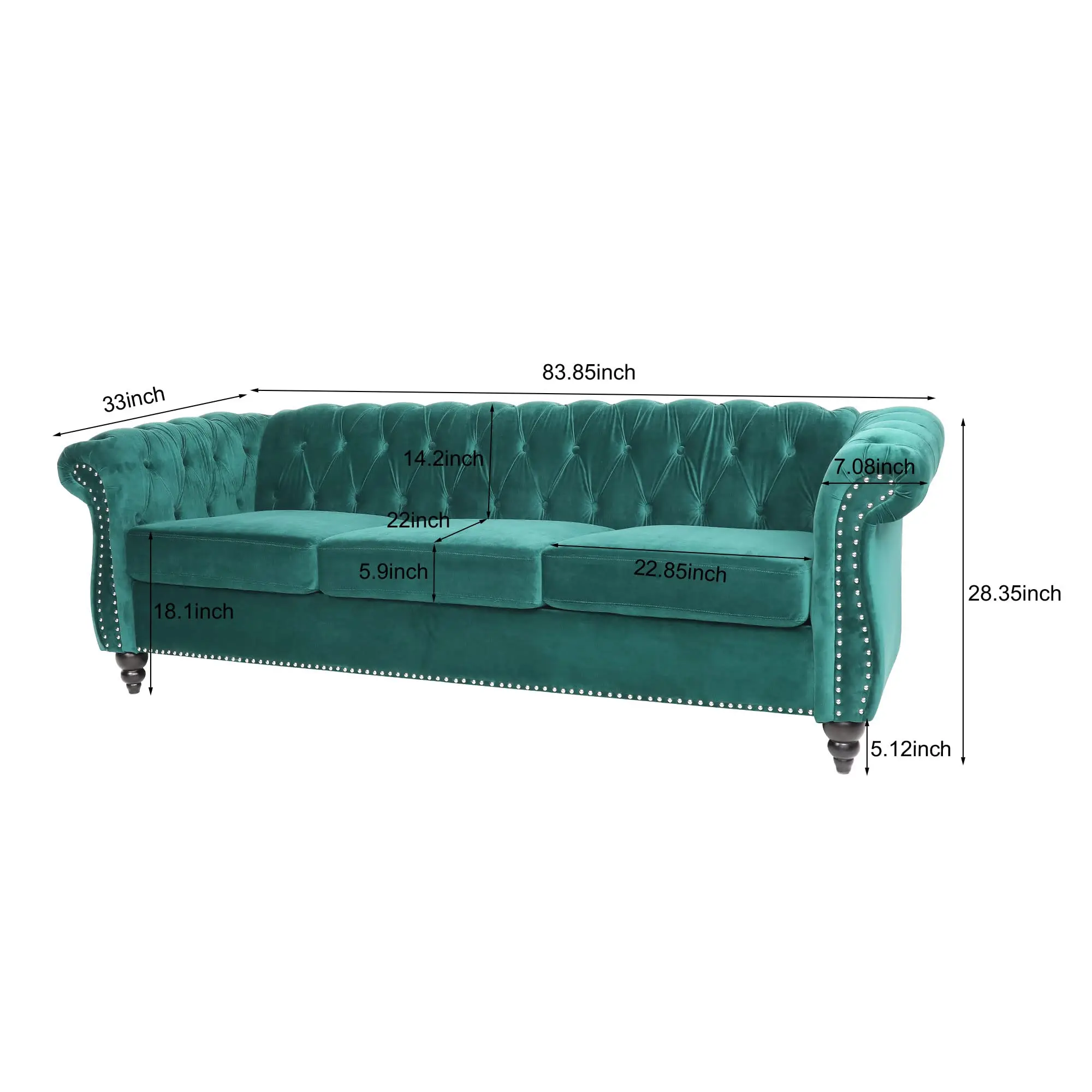 Creen Velvet 3 Seater Tufted 