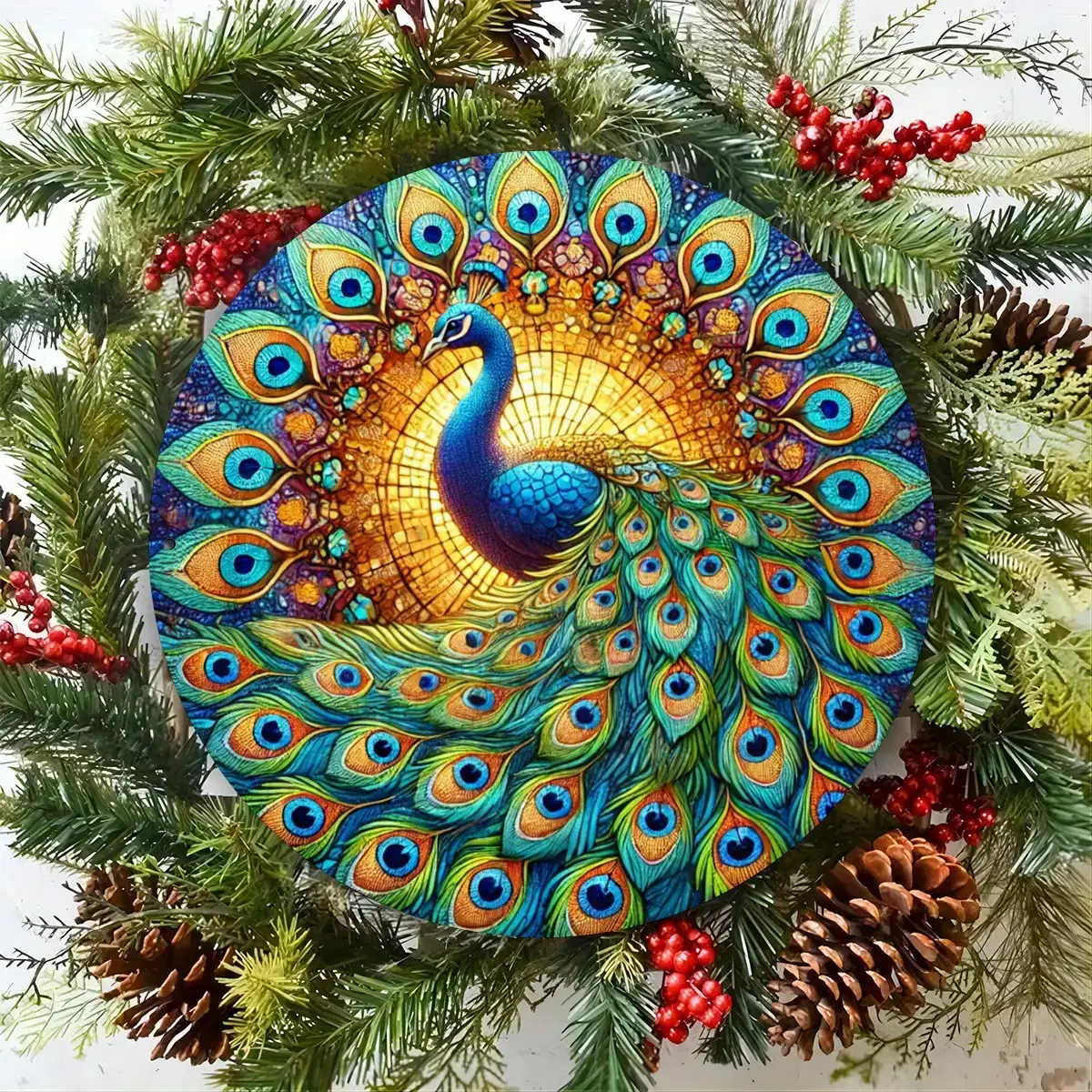 Bold Peacock Art 8x8" Round Metal Sign - Durable Iron Vintage Plaque, 8x8" Wall Accent, Artful Home Sign Wall Decor for Garden & Home Outdoor Use, Artful Metal Sign