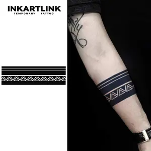INKARTLINK Tattoo Tech, 2 Sheets Large Semi Permanent Tattoo, Adult Art Design Temporary Tattoos, Lasts 1-2 Weeks, Waterproof, Realistic Look, No Adhesive, No Reflection (Maya Armlet Design)
