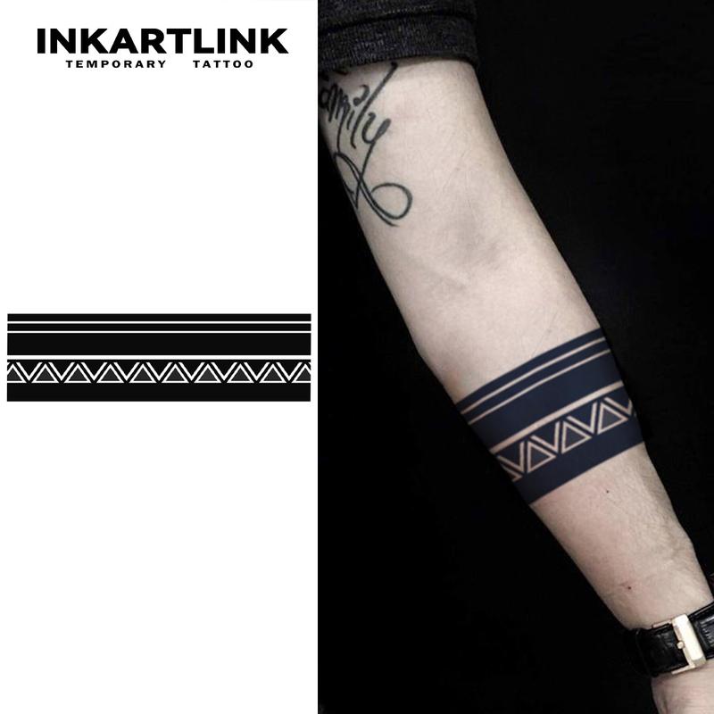 INKARTLINK Tattoo Tech, 2 Sheets Large Semi Permanent Tattoo, Adult Art Design Temporary Tattoos, Lasts 1-2 Weeks, Waterproof, Realistic Look, No Adhesive, No Reflection (Maya Armlet Design)