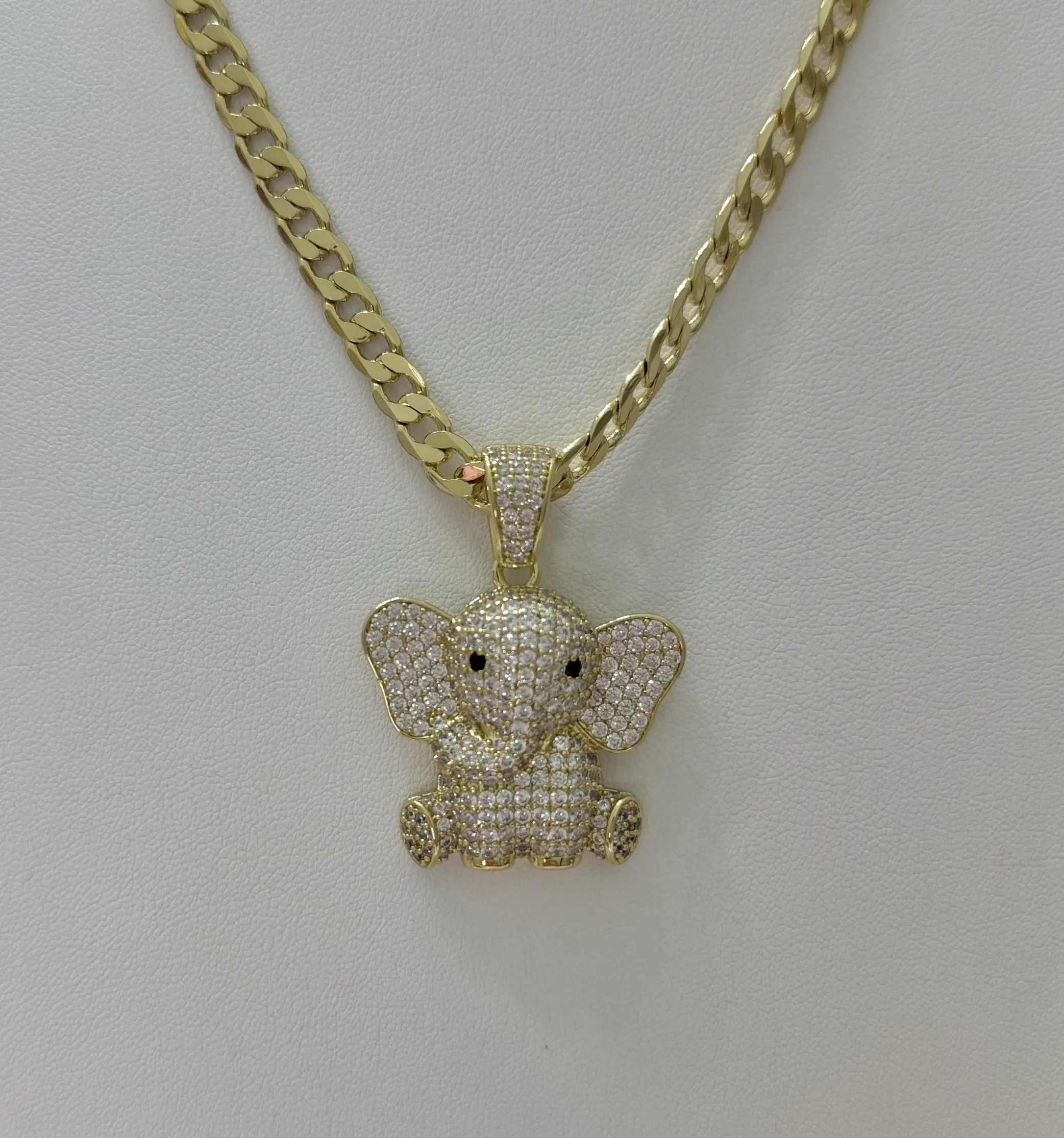 Cuban Chain Necklace with Elephant Pendant 20IN Gold Tone Hip Hop Jewelry for Men and Women