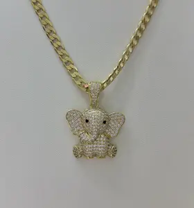 Cuban Chain Necklace with Elephant Pendant 20IN Gold Tone Hip Hop Jewelry for Men and Women