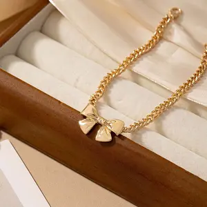 Bow Cuban Chain Necklace Women Daily Wear Personalized Jewelry