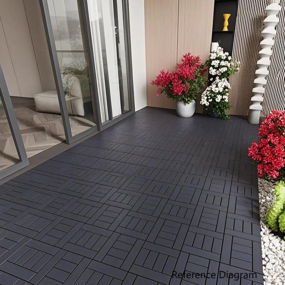 H Style Plastic Interlocking Deck Tiles, 44Pack , 12"x12" Waterproof Outdoor Flooring All Weather Use, Patio Floor Decking Tiles