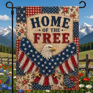 Faux Patchwork Home Of The Free Eagle Flag, 250th Anniversary Flag, 250 Years American Banner, 1776-2026 Anniversary Outdoor Flag, 4th of July Decor, Print Only