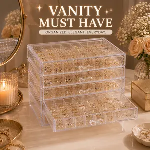 Modern Square Clear Acrylic Dustproof Vanity Jewelry Organizer - 5-Drawer Storage Box for Earrings, Rings, Small Accessories