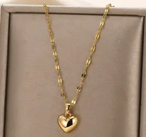 Heart Necklace in Stainless Steel Gold Heart Pendant on Delicate Chain Jewelry Timeless Symbol of Love and Elegance
