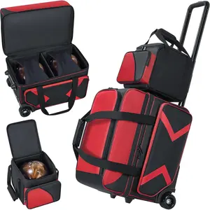 Rolling 3 Ball Bowling Bag with Wheels, 3 Ball Roller Bowling Bag with Multi-pocket & Shoe Compartment (Fits Up To US Men Size 16), Includes 2 Ball Roller Bag Plus 1 Ball Tote