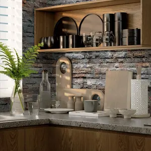 Retro Marble Pattern Kitchen Tile Backboard Sticker, 48pcs/set Self-adhesive Wall Sticker, Waterproof Removable Decorative Sticker for Home Kitchen, Ornaments