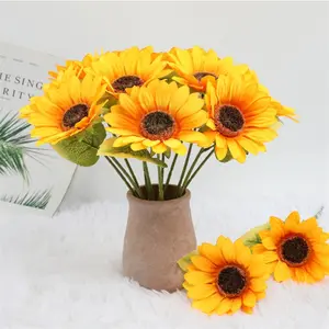 5/10 Pcs Single Stem Artificial Sunflowers - Bright Cheerful Lifelike Style - Faux Floral Decor with Vibrant Petals - Decorative Faux Flower - Perfect for Wedding Home Hotel Tabletop Decoration Photography Props Wholesale Fake Flowers