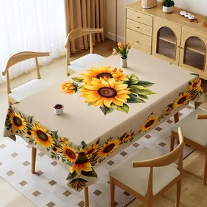 1 Piece Rectangular Sunflower Printed Tablecloth, Multiple Specifications Available, Multi - color Waterproof & Oil - proof Thickened Washable Polyester Table Cover, Suitable for Home & Outdoor Dining Scenes, Bright Dining - area - style Design