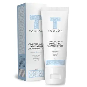 TOULON Glycolic Acid Exfoliating Facial Cleanser Gel with AHA, Vitamin C & Rose Hip to Exfoliate Dry, Sensitive Skin. Unisex