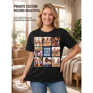 Custom Photo Collage T-Shirt - Personalized Picture Grid & Text/Graphic Print, Breathable Cotton Suitable for Mens Womens, Family Matching Tees, Upload Your Own Photos Birthdays,, Group Gifts, Casual